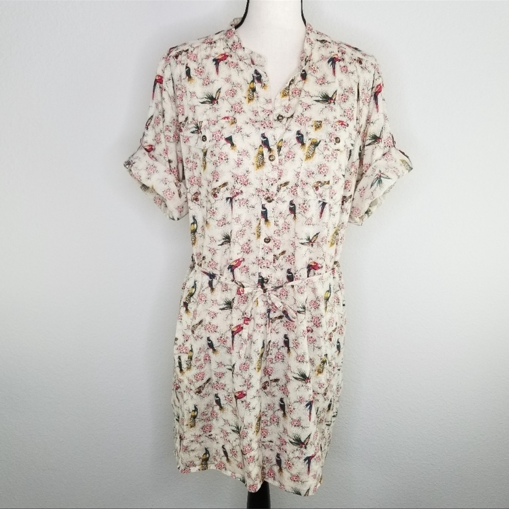 FRENCH CONNECTION floral bird print shirt dress